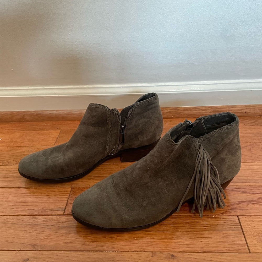 Sam Edelman gray fringe ankle boots